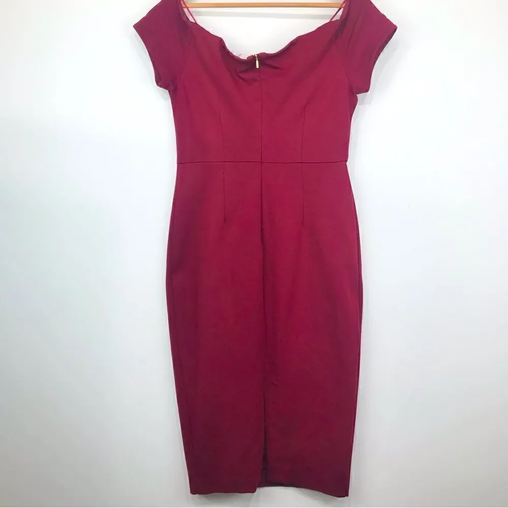 Trina Turk CANDELLYN Cranberry Red Scoop Neck Fitted Holiday Sheath Pencil Dress